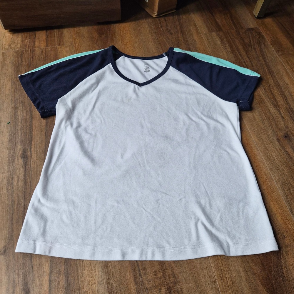 Bobbie Brooks Girls Large 12-14 White Navy Mint Raglan Colorblock Active T-Shirt
